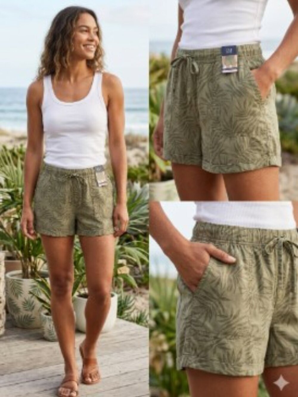GAP NWT TROPICAL TENCEL PULL ON SHORTS OLIVE JUNGLE VINES
